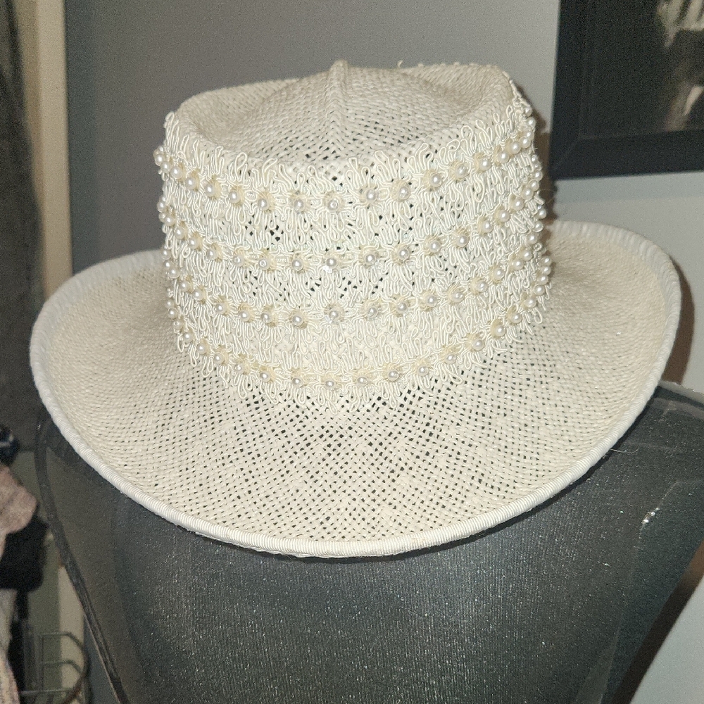 Elegant Cream Pearl-Embellished Women's Hat